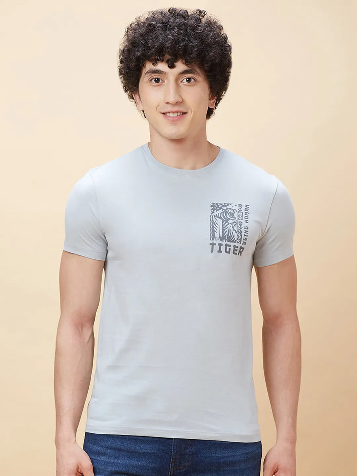 Grey Regular Fit Men's Short Sleeves T-Shirt by Being Human Clothing