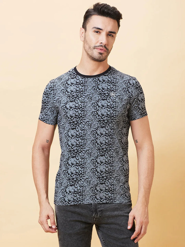 Black Regular Fit Men's Printed Short Sleeves T-Shirt by Being Human Clothing
