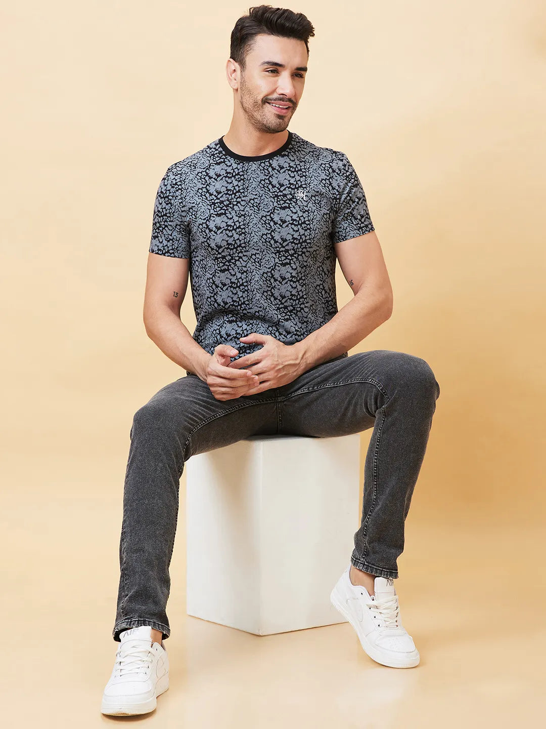 Black Regular Fit Men's Short Sleeves T-Shirt by Being Human Clothing