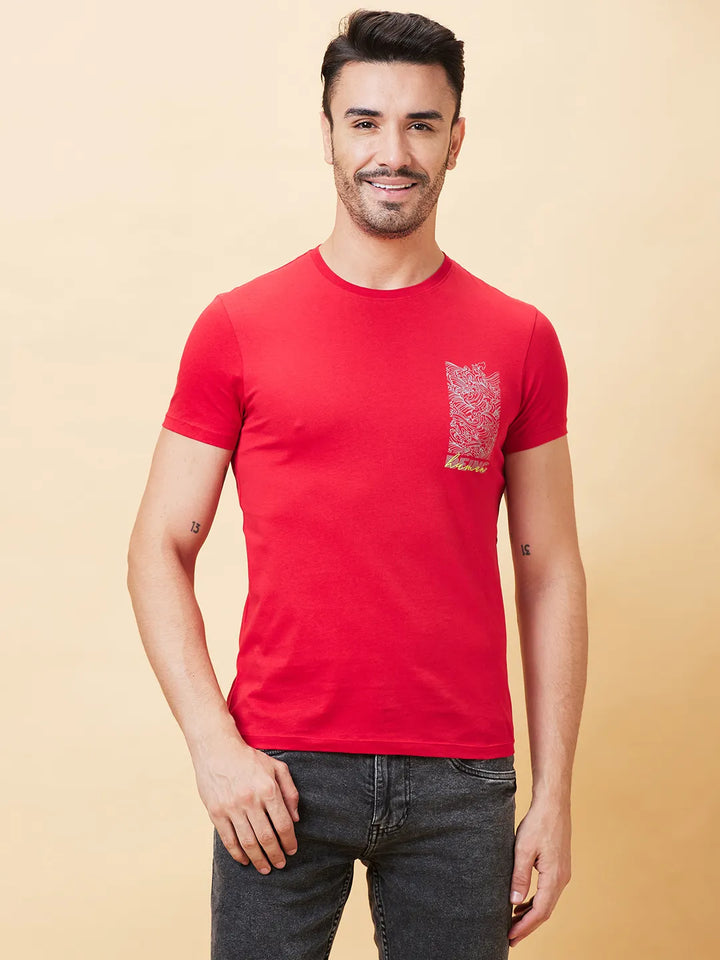 Red Regular Fit Men's Short Sleeves T-Shirt by Being Human Clothing