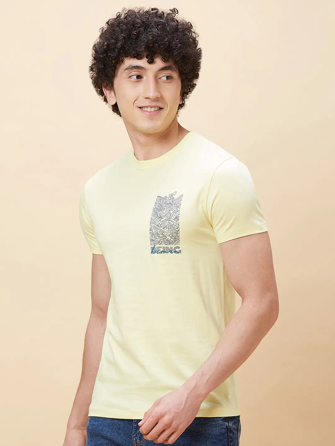 Yellow Regular Fit Men's Short Sleeves T-Shirt by Being Human Clothing