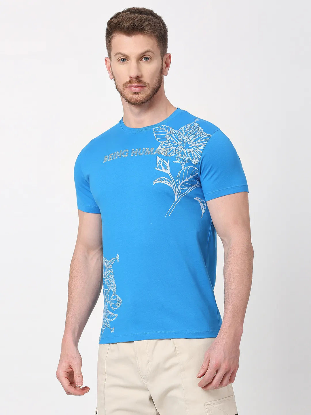 Blue Regular Fit Round Neck Men's T-Shirt by Being Human Clothing