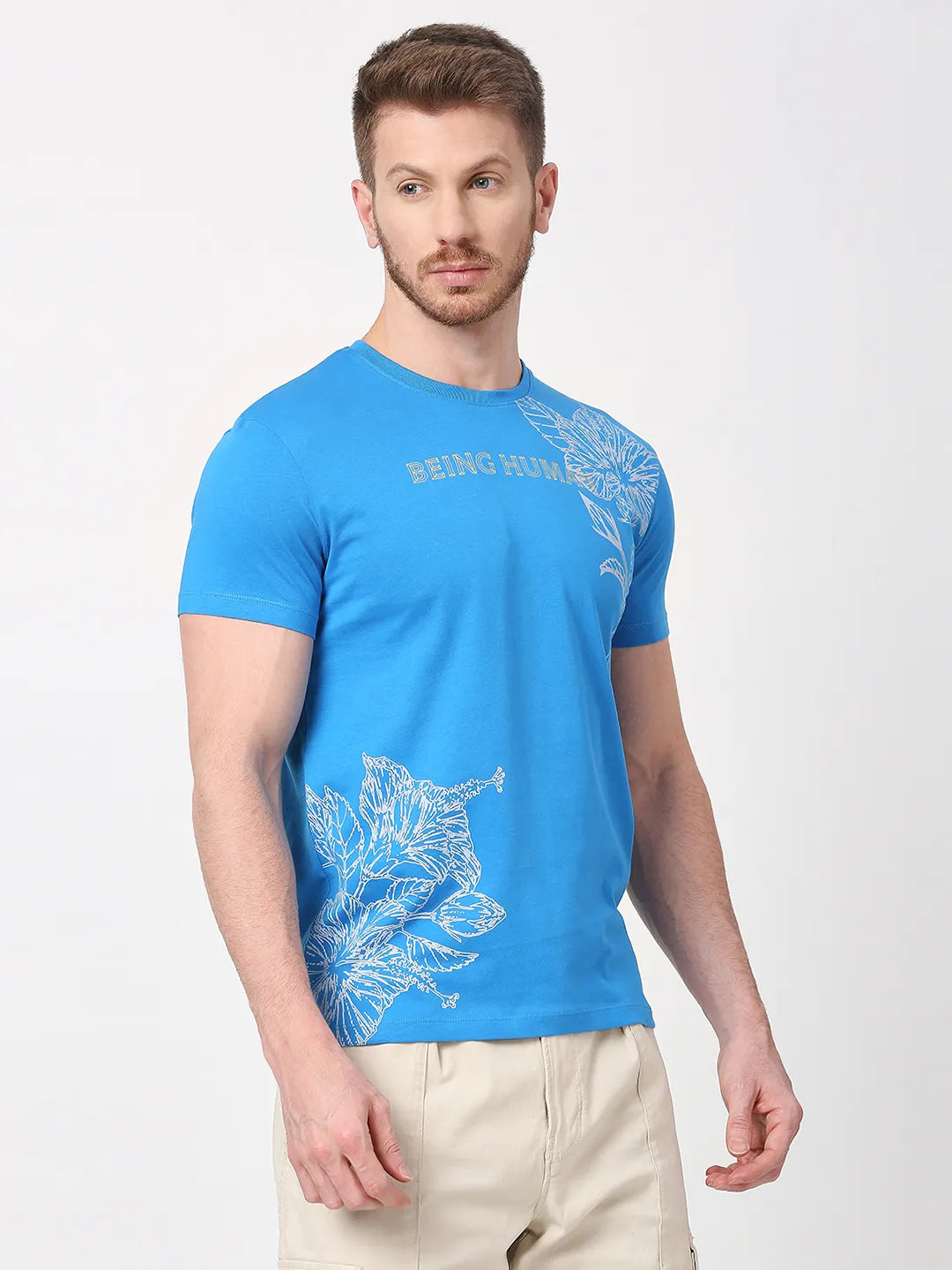 Blue Regular Fit Round Neck Men's T-Shirt by Being Human Clothing