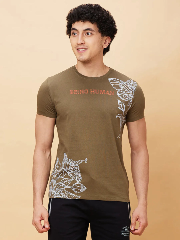 Green Regular Fit Men's Short Sleeves T-Shirt by Being Human Clothing