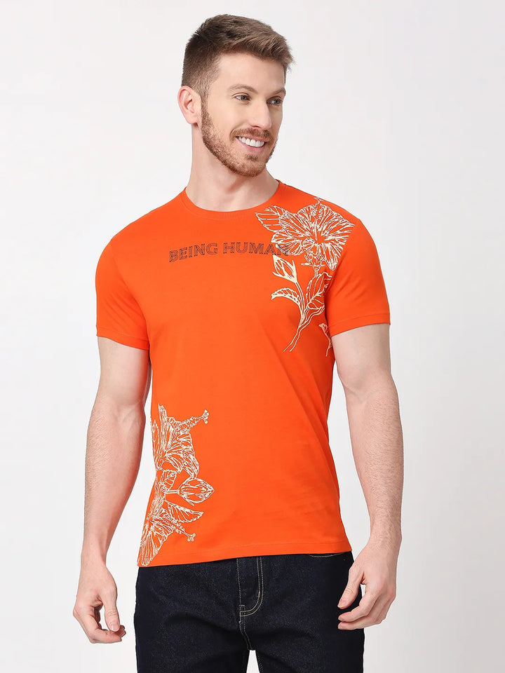 Orange Regular Fit Men's Short Sleeves T-Shirt by Being Human Clothing