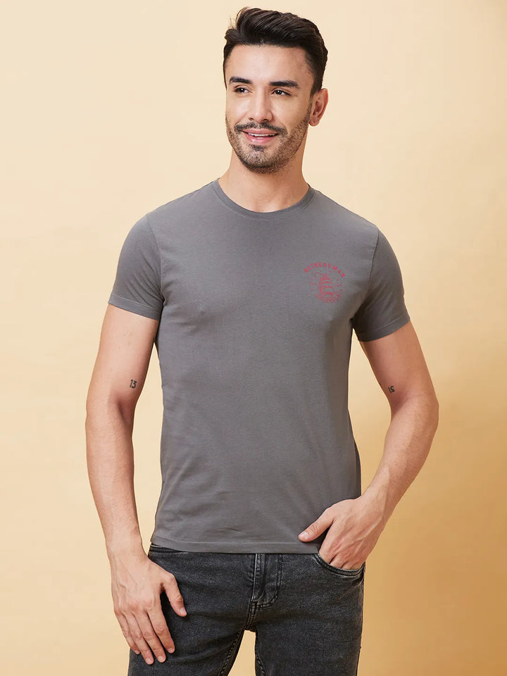 Grey Regular Fit Men's Short Sleeves T-Shirt by Being Human Clothing