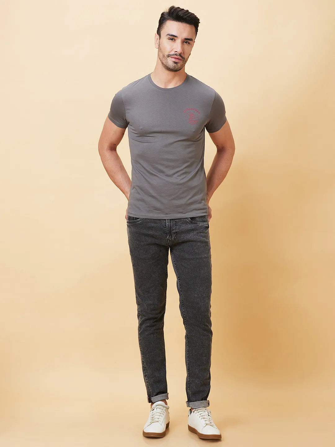 Grey Regular Fit Men's Short Sleeves T-Shirt by Being Human Clothing