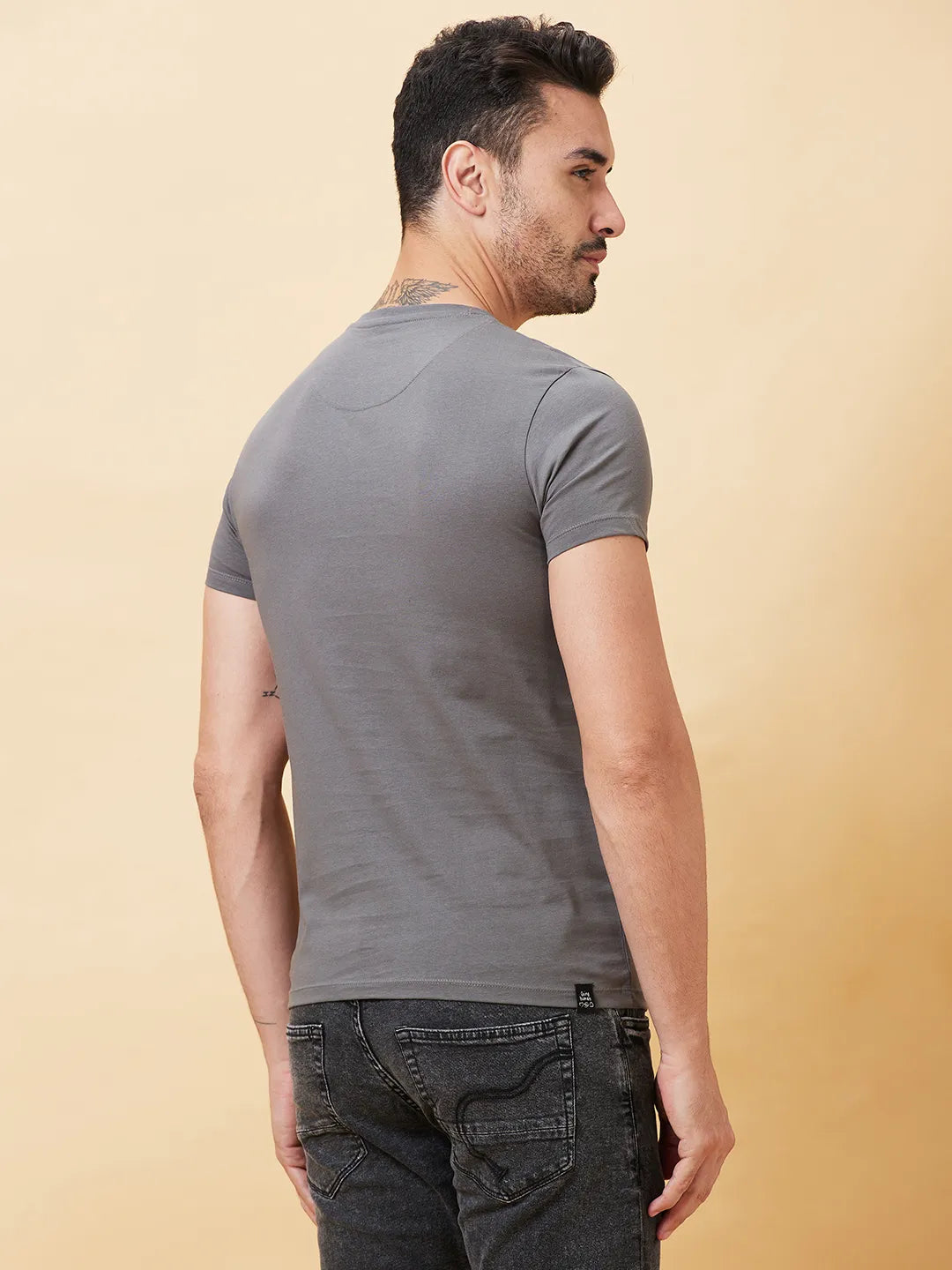 Grey Regular Fit Men's Short Sleeves T-Shirt by Being Human Clothing