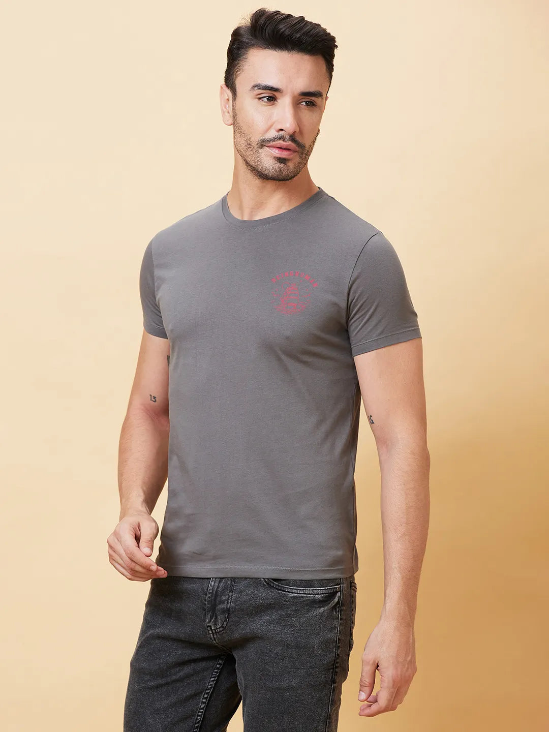 Grey Regular Fit Men's Short Sleeves T-Shirt by Being Human Clothing
