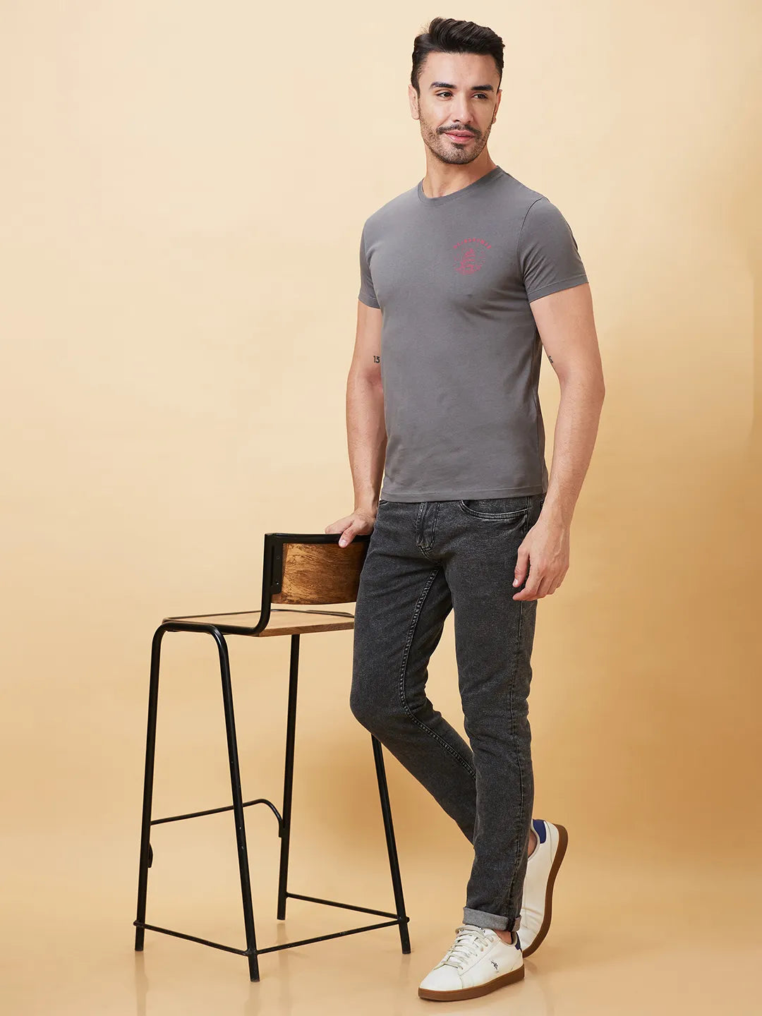 Grey Regular Fit Men's Short Sleeves T-Shirt by Being Human Clothing