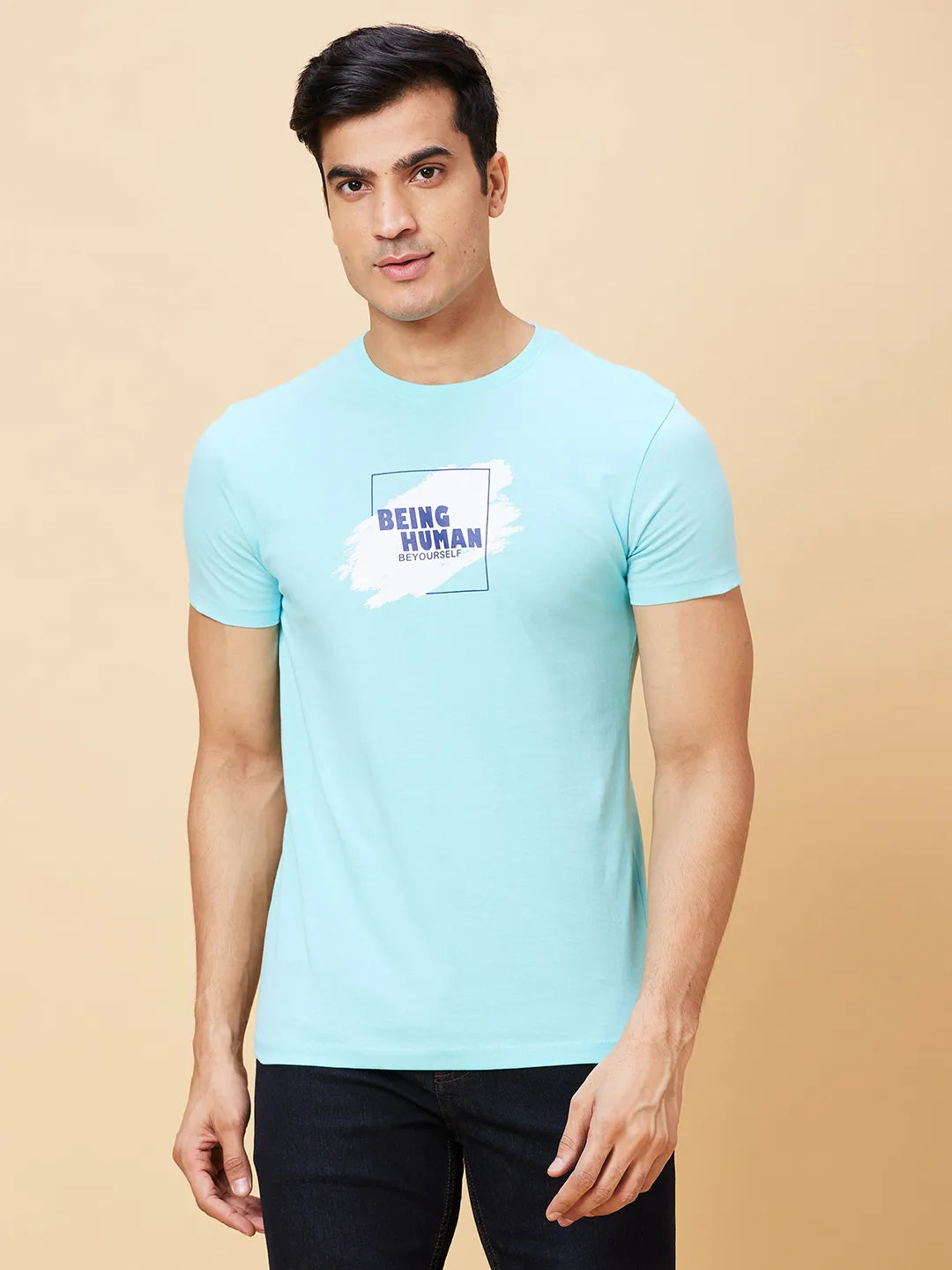 Light Blue Regular Fit Men's Short Sleeves T-Shirt by Being Human Clothing