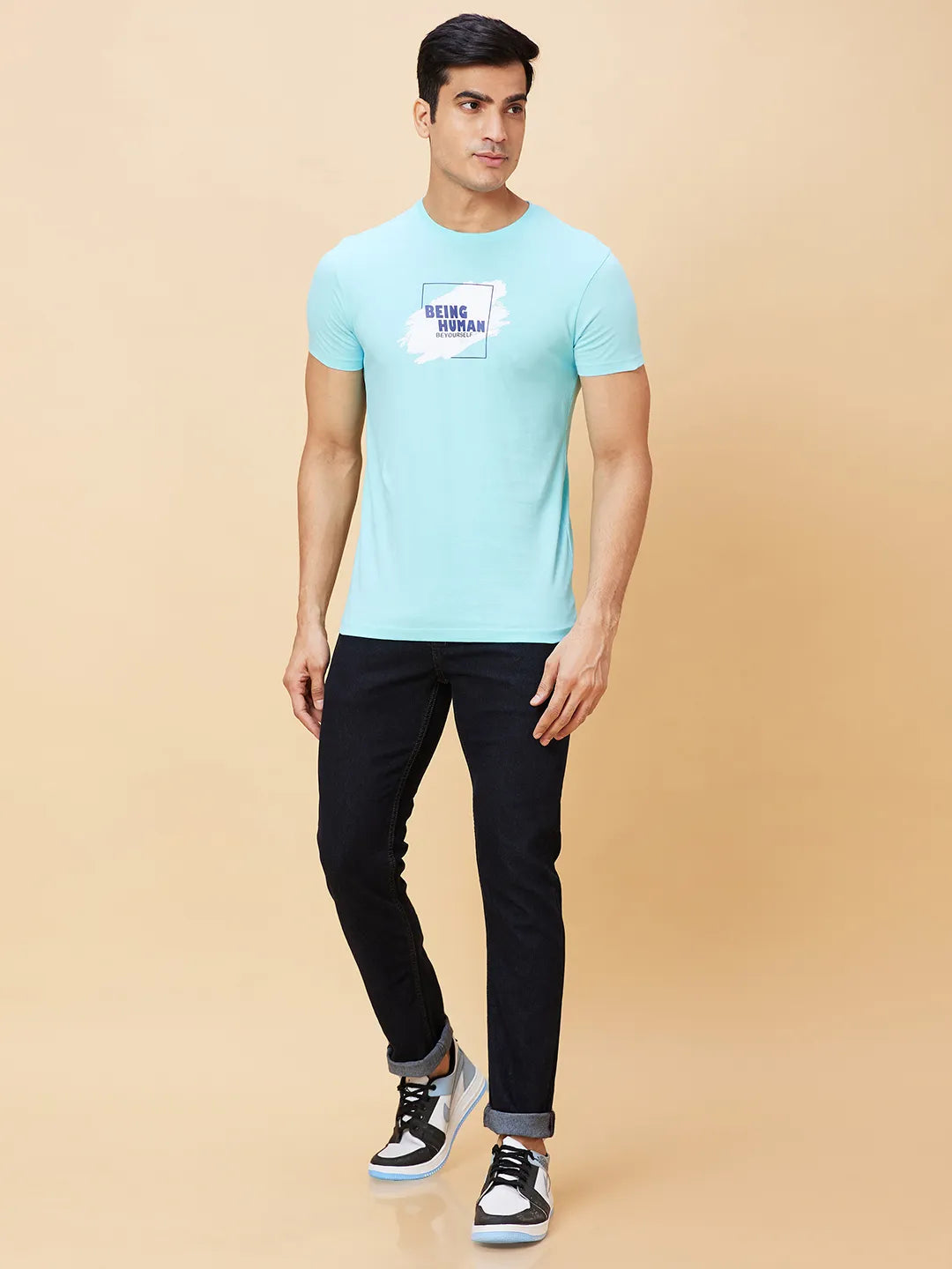 Light Blue Regular Fit Men's Short Sleeves T-Shirt by Being Human Clothing