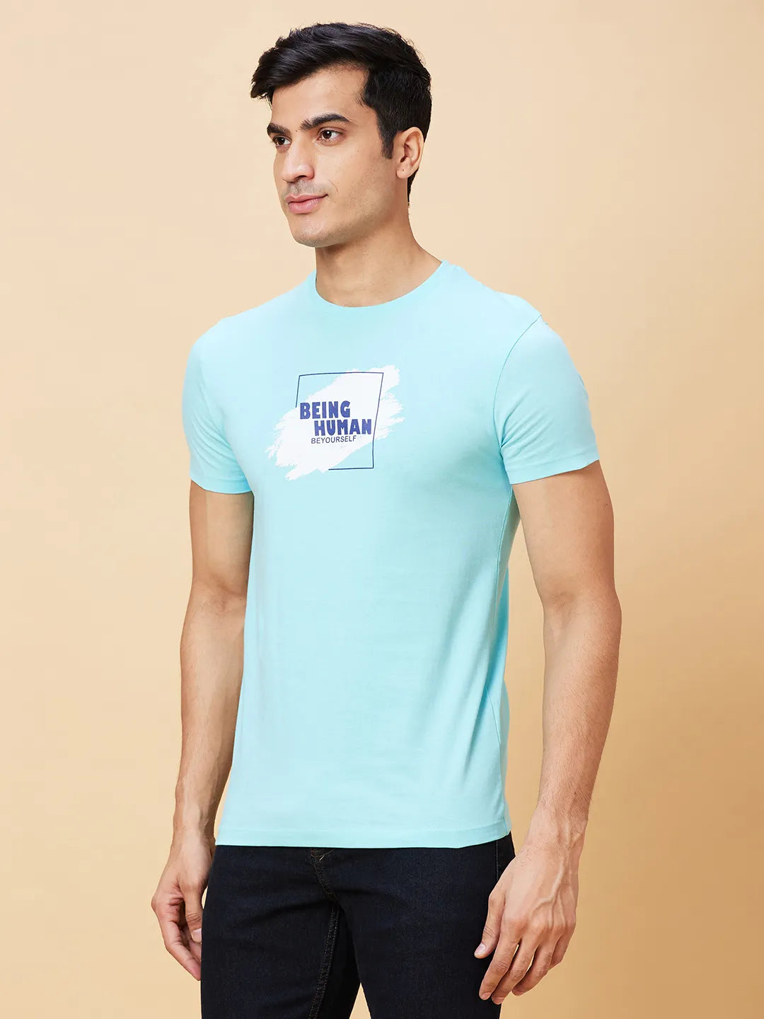 Light Blue Regular Fit Men's Short Sleeves T-Shirt by Being Human Clothing