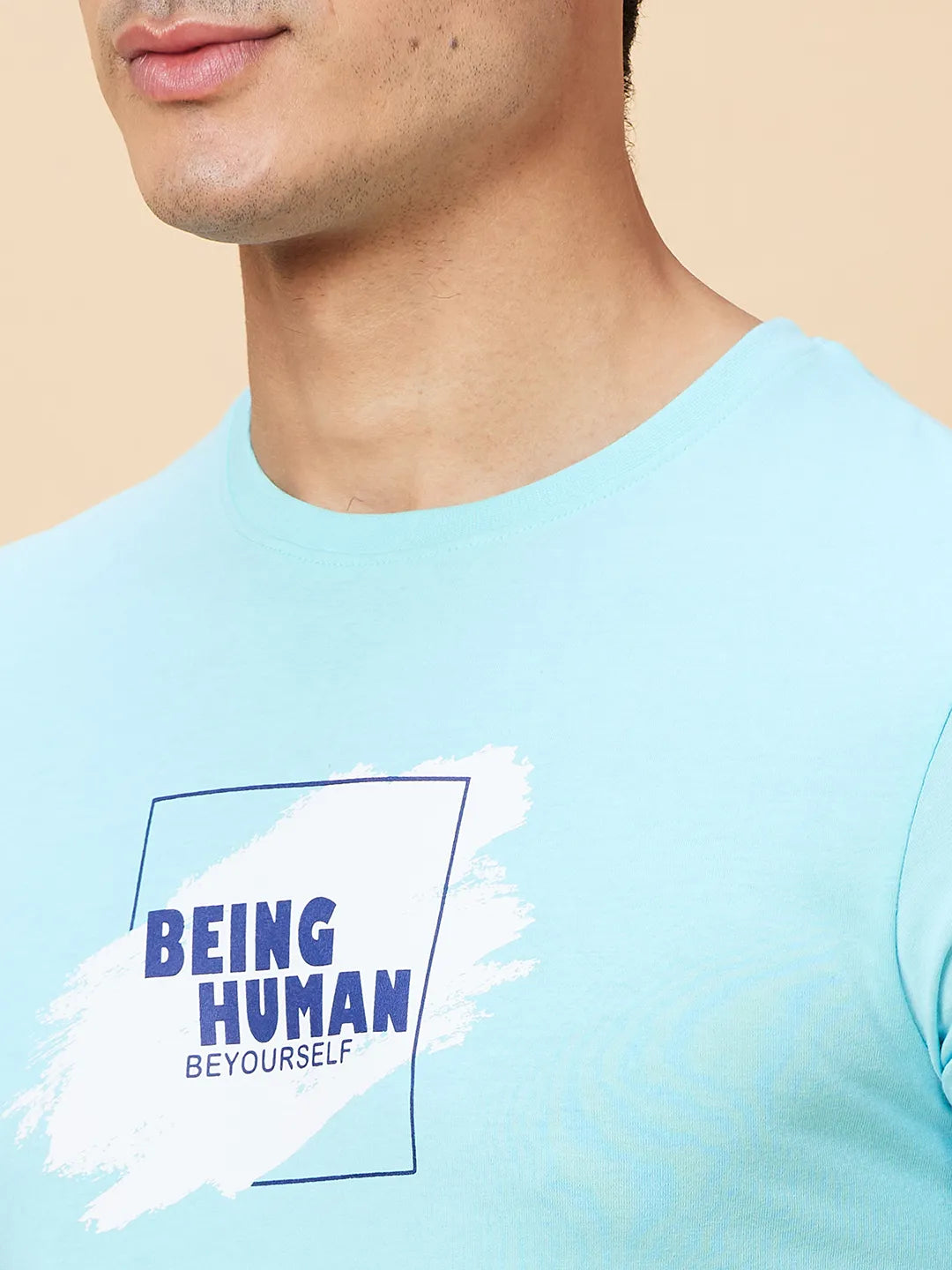 Light Blue Regular Fit Men's Short Sleeves T-Shirt by Being Human Clothing