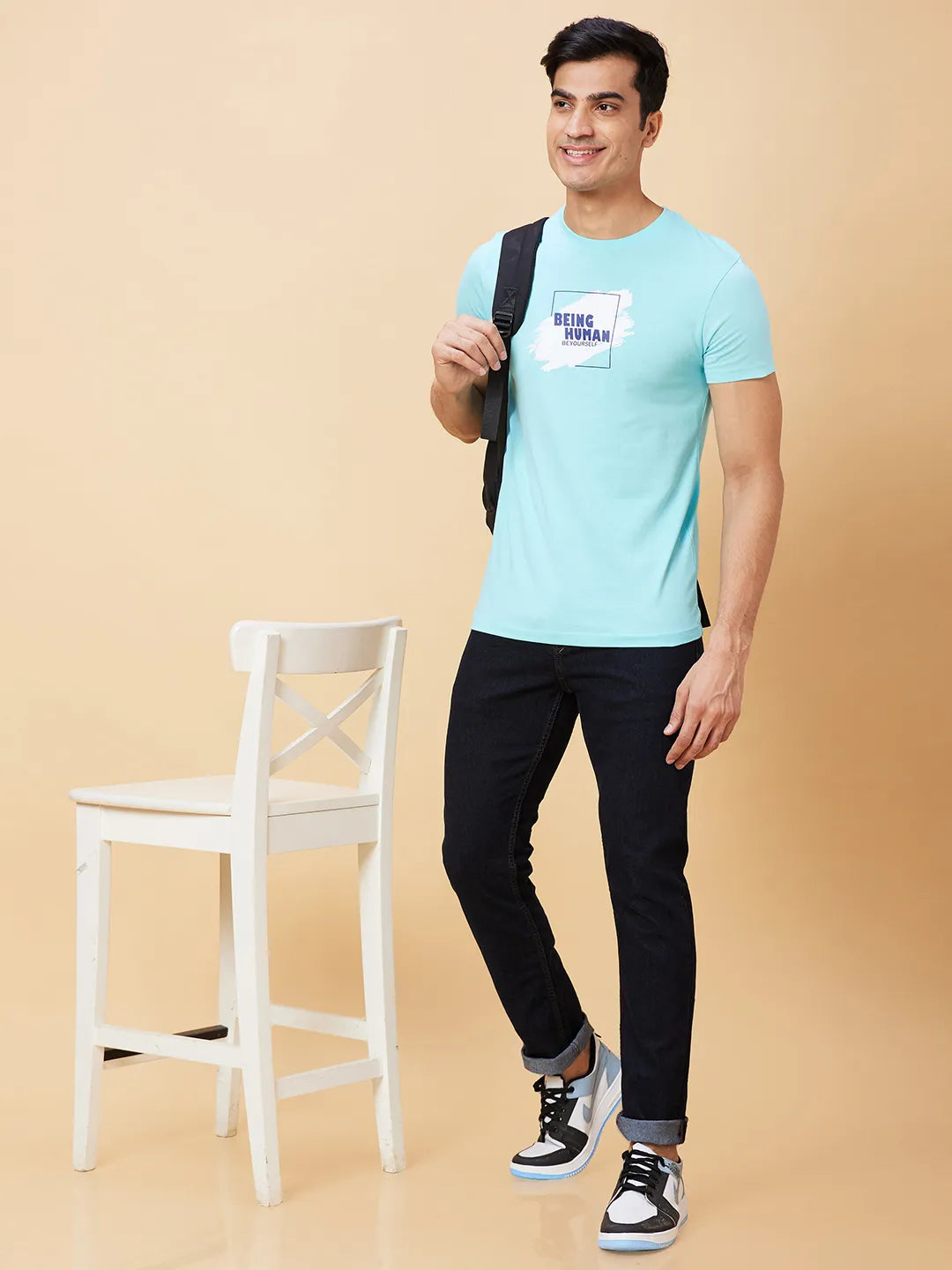 Light Blue Regular Fit Men's Short Sleeves T-Shirt by Being Human Clothing