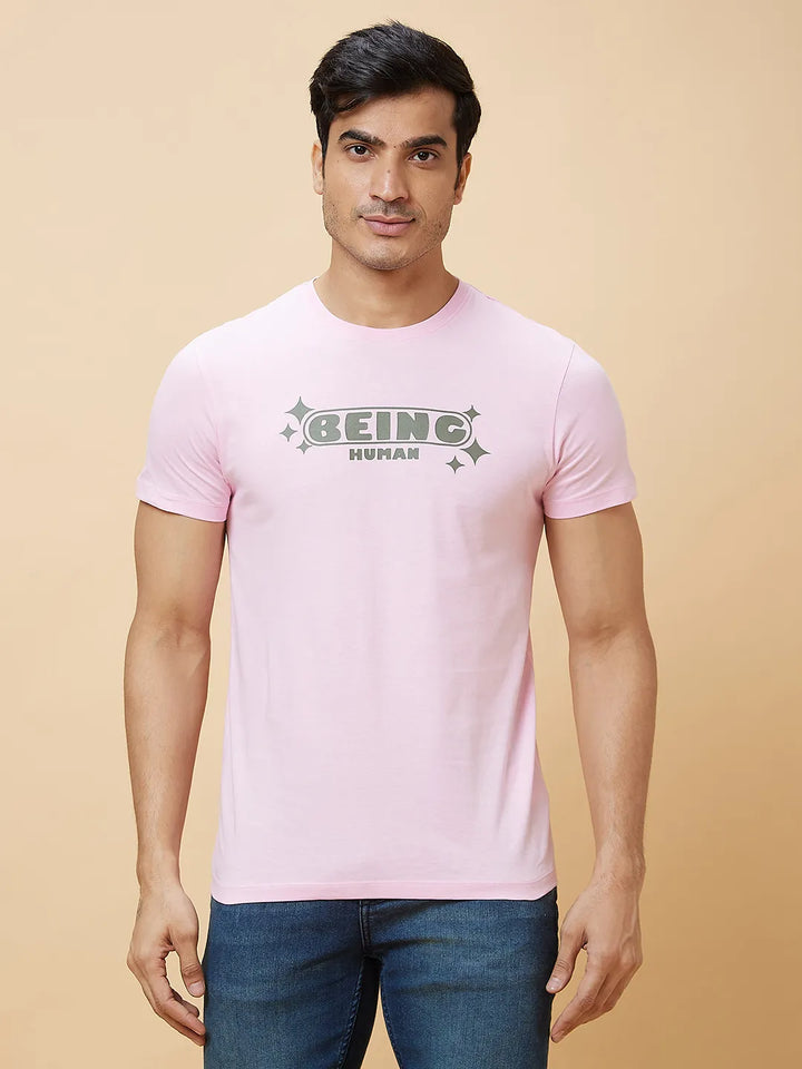 Light Pink Regular Fit Round Neck Men's T-Shirt by Being Human Clothing