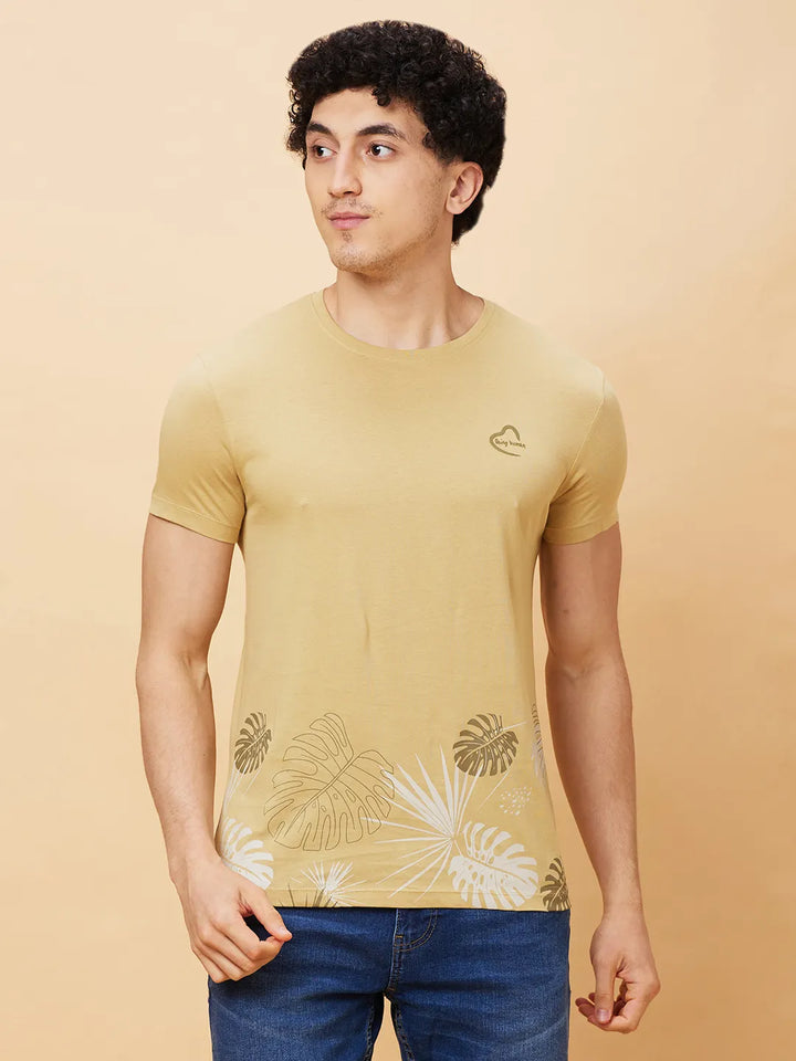 Khaki Regular Fit Men's Short Sleeves T-Shirt by Being Human Clothing