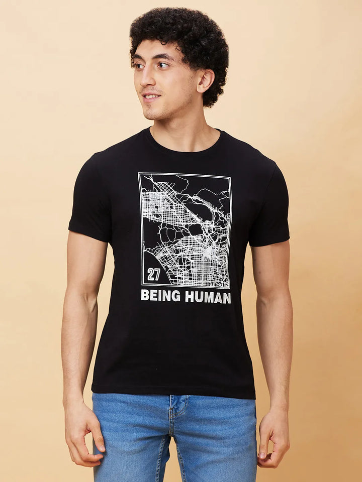 Black Regular Fit Men's Short Sleeves T-Shirt by Being Human Clothing