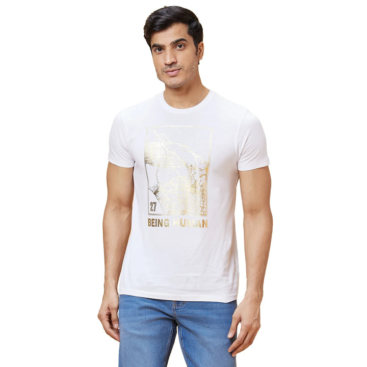 White Regular Fit Men's Short Sleeves T-Shirt by Being Human Clothing