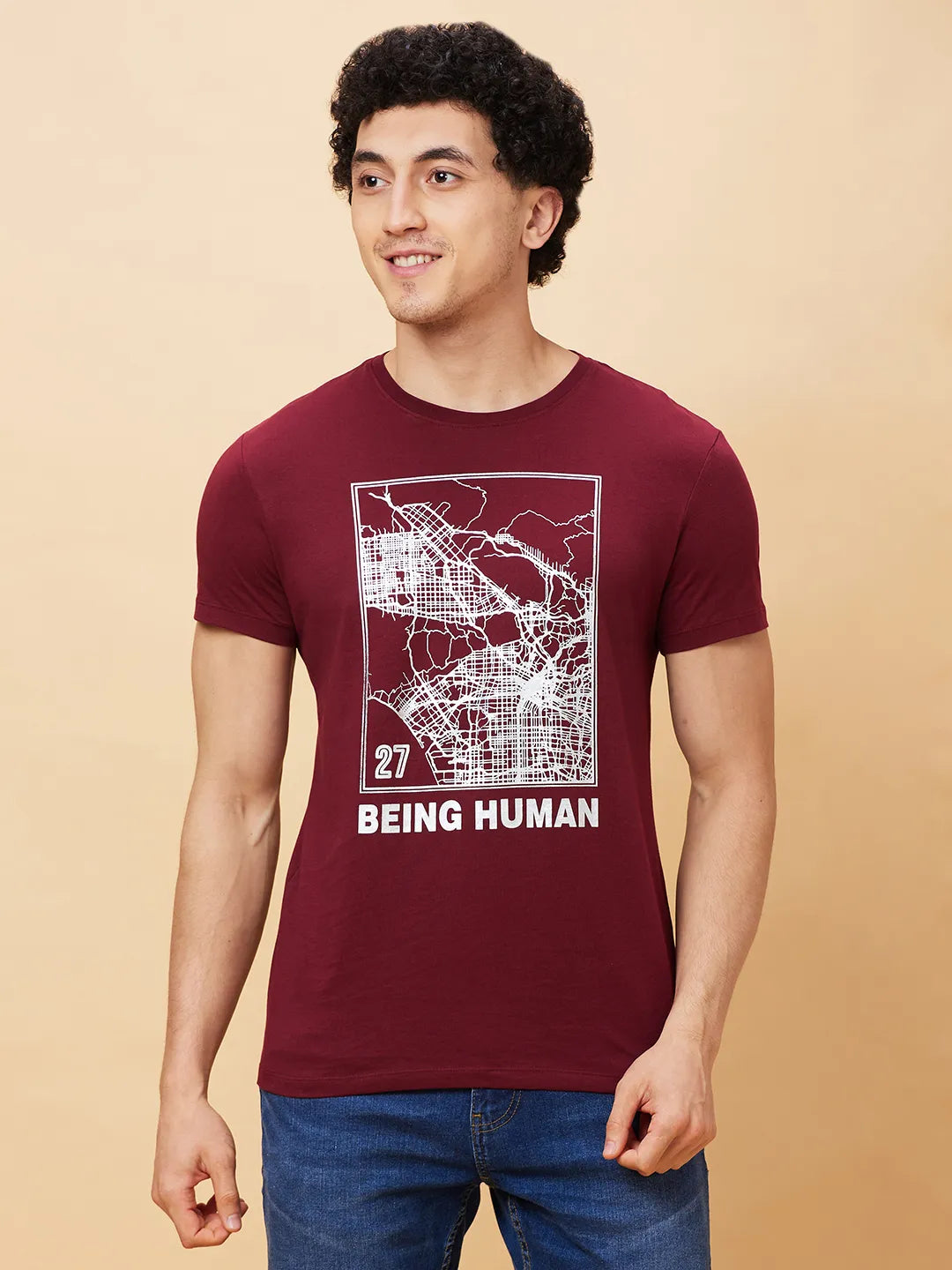 Red Regular Fit Men's Short Sleeves T-Shirt by Being Human Clothing