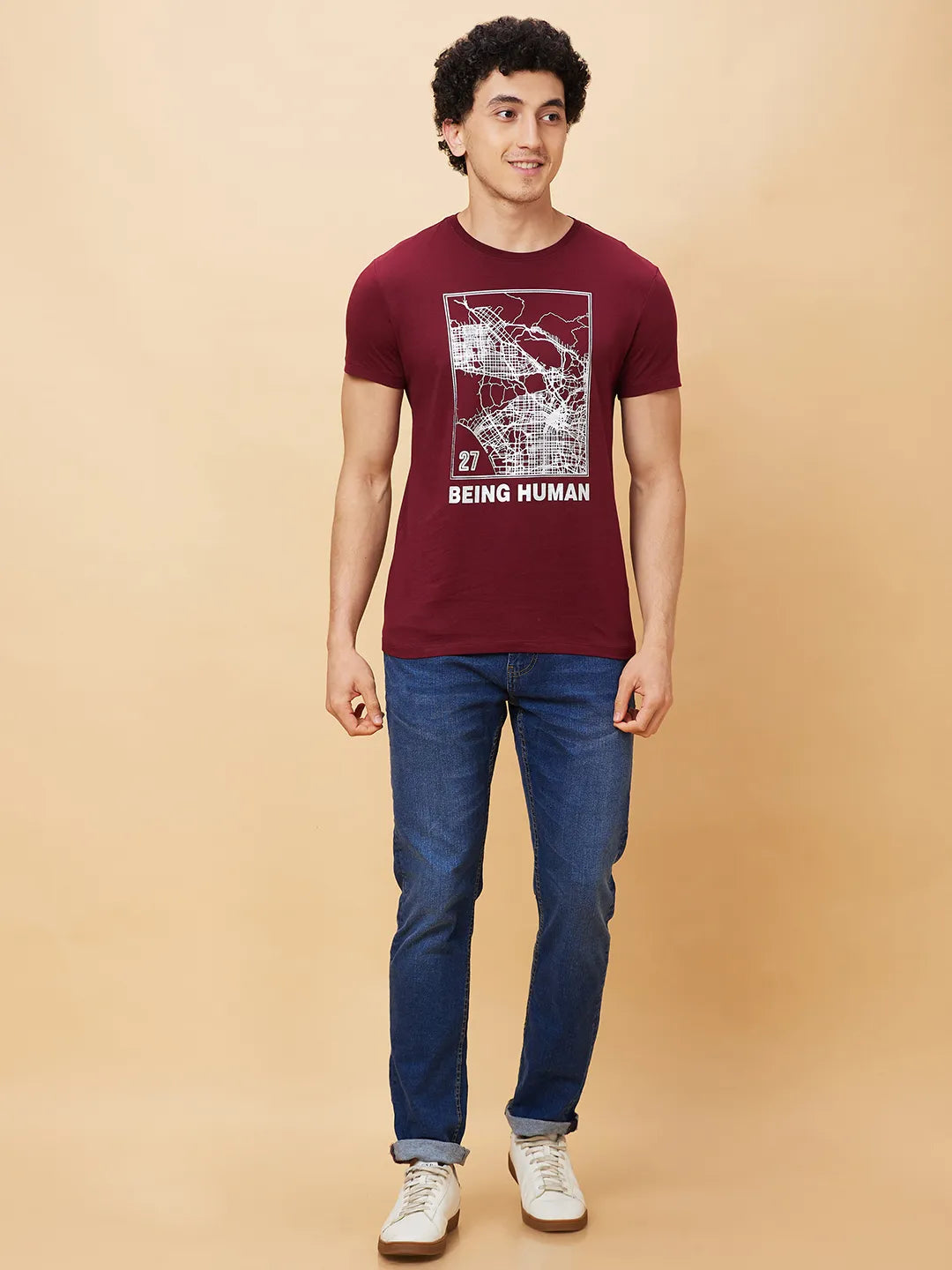 Red Regular Fit Men's Short Sleeves T-Shirt by Being Human Clothing