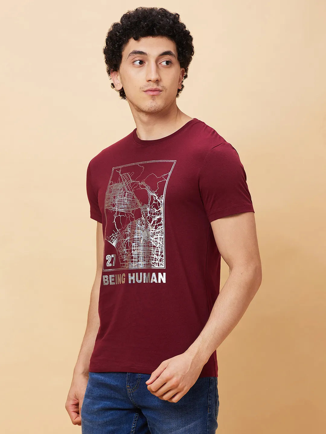 Red Regular Fit Men's Short Sleeves T-Shirt by Being Human Clothing