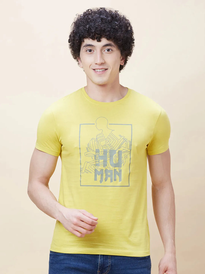 Yellow Regular Fit Men's Short Sleeves T-Shirt by Being Human Clothing