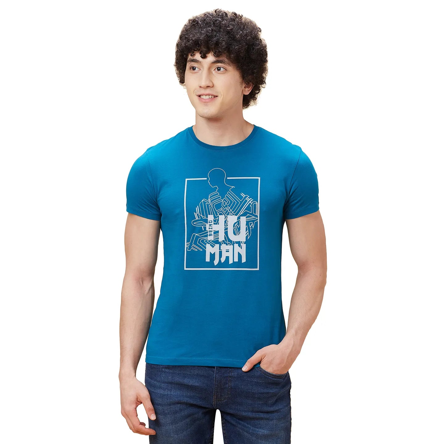 Blue Regular Fit Men's Short Sleeves T-Shirt by Being Human Clothing