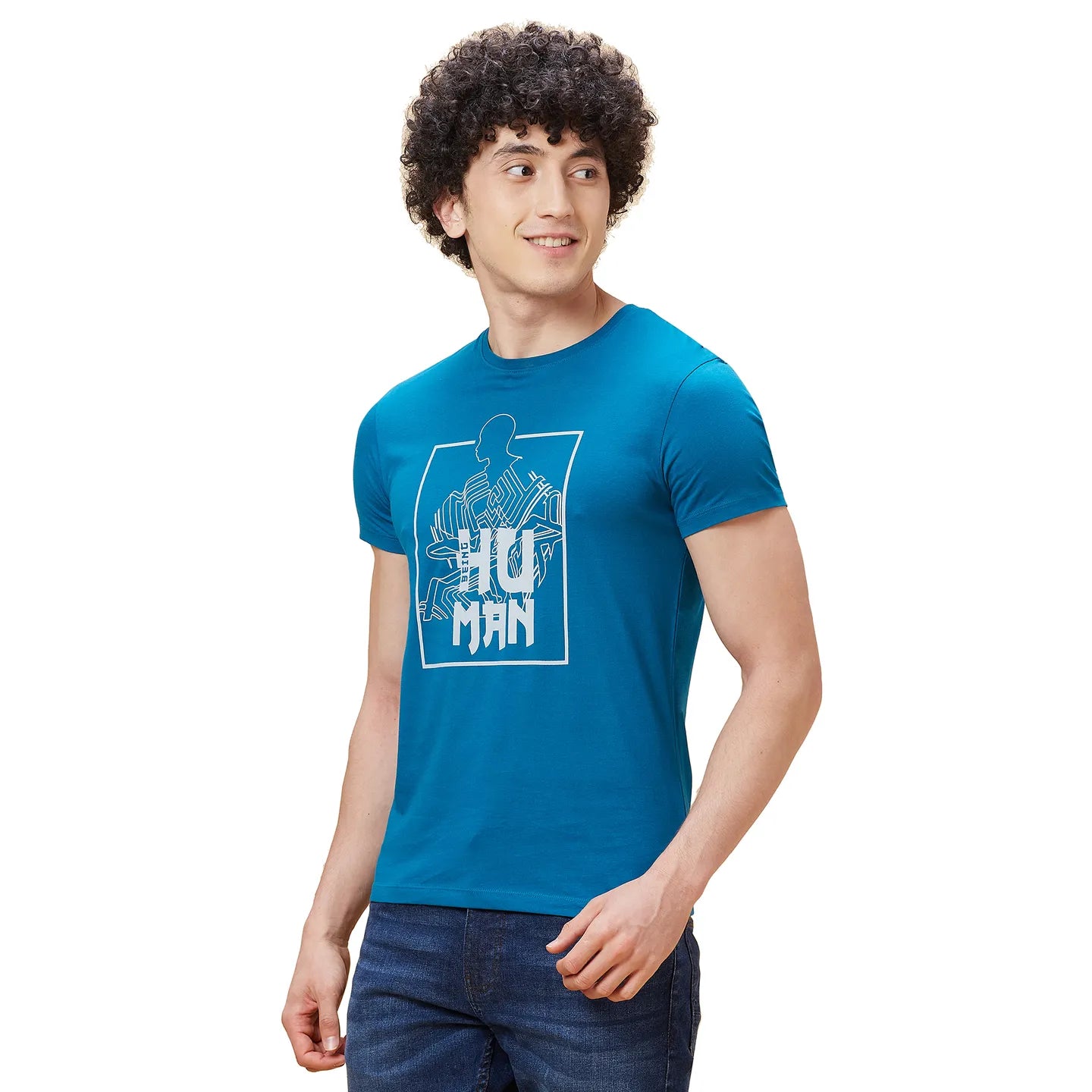 Blue Regular Fit Men's Short Sleeves T-Shirt by Being Human Clothing