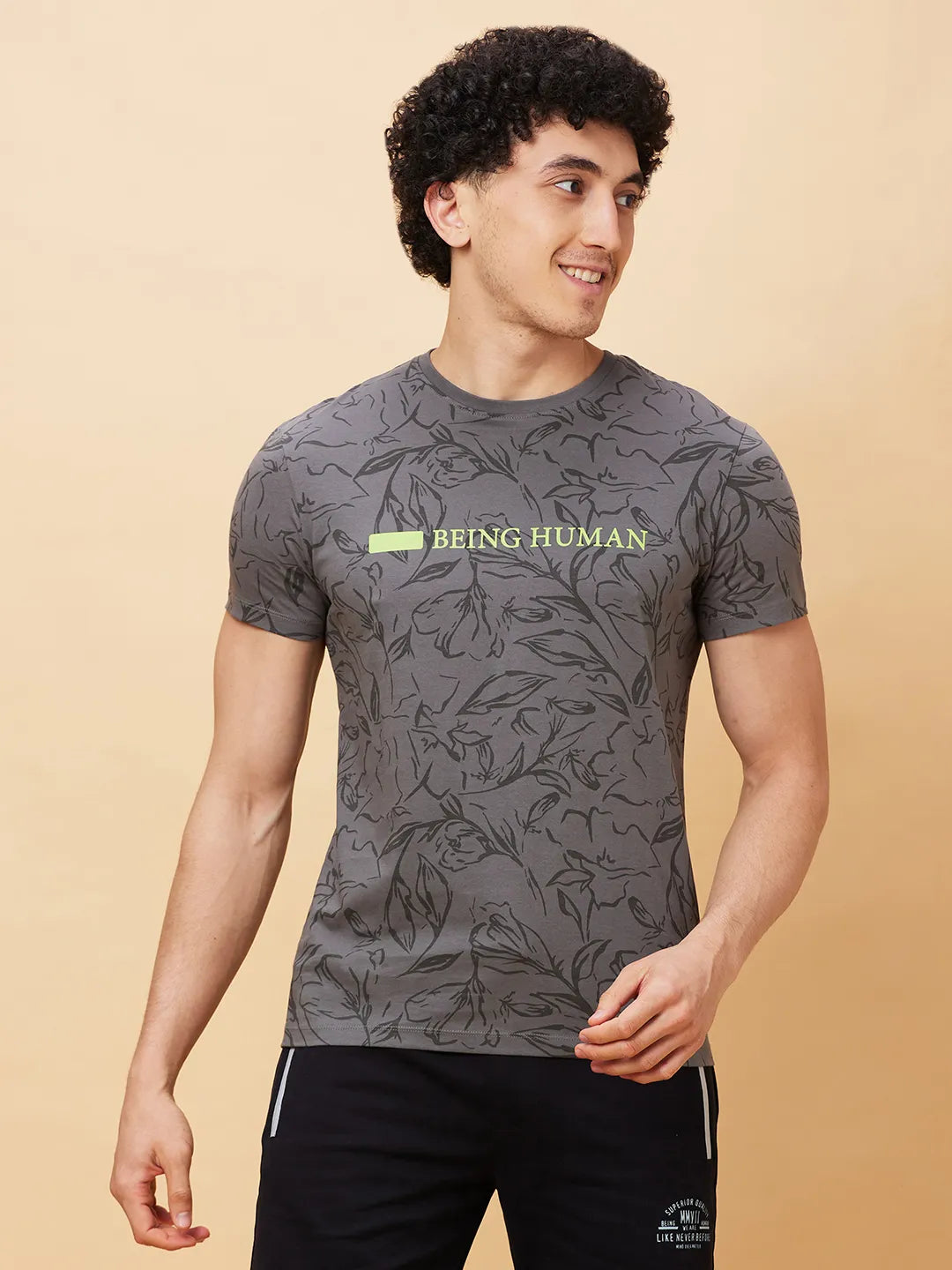 Grey Regular Fit Men's Short Sleeves T-Shirt by Being Human Clothing