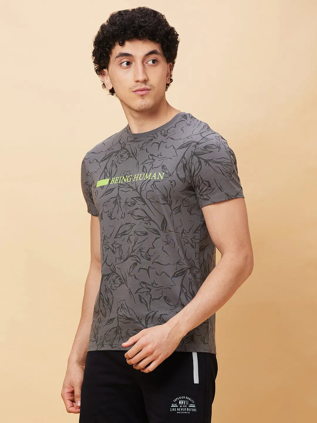 Grey Regular Fit Men's Short Sleeves T-Shirt by Being Human Clothing