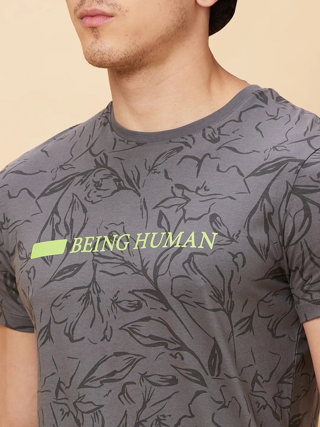 Grey Regular Fit Men's Short Sleeves T-Shirt by Being Human Clothing