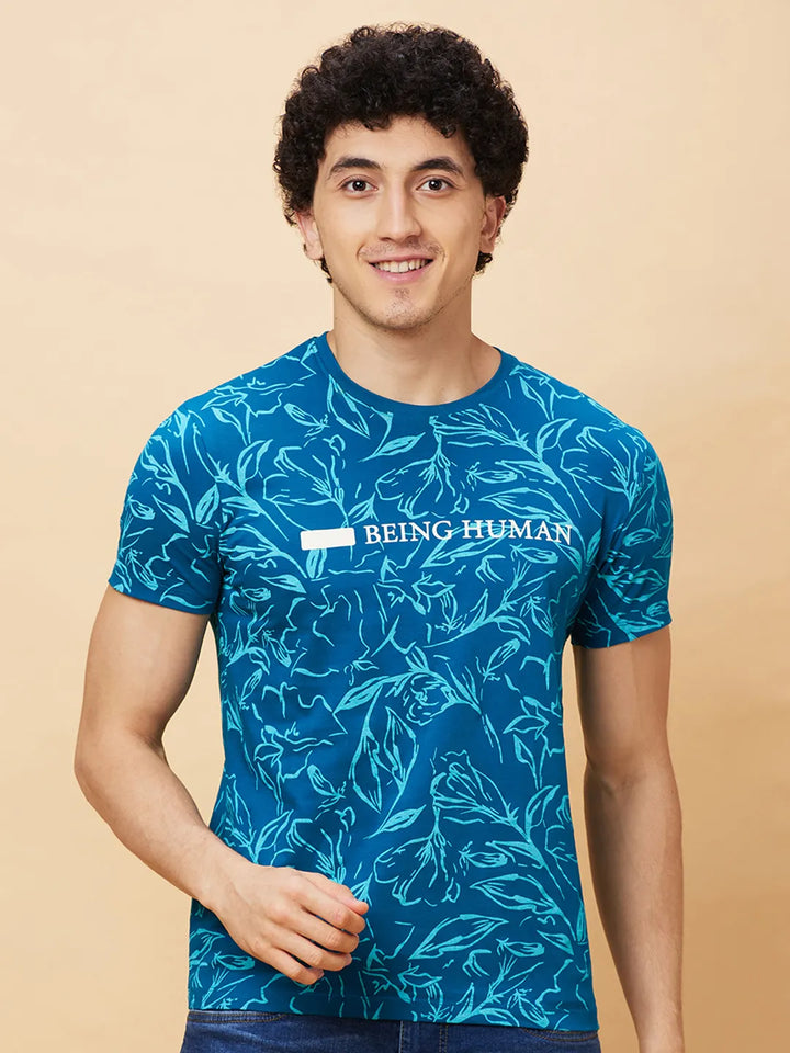Blue Regular Fit Men's Short Sleeves T-Shirt by Being Human Clothing