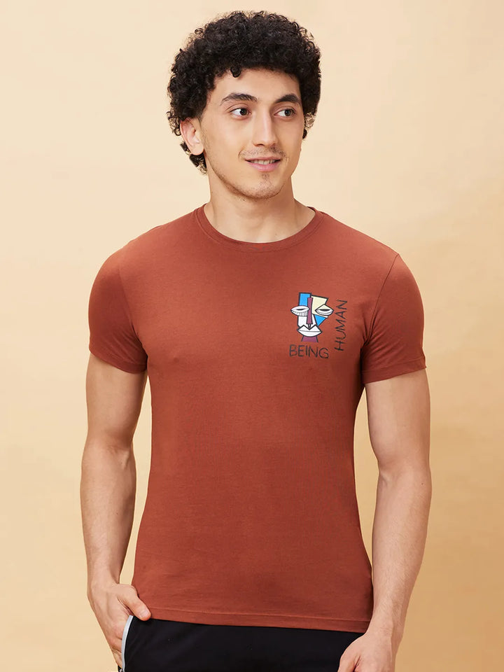 Brown Regular Fit Men's Short Sleeves T-Shirt by Being Human Clothing