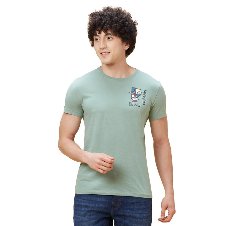 Green Regular Fit Men's Short Sleeves T-Shirt by Being Human Clothing