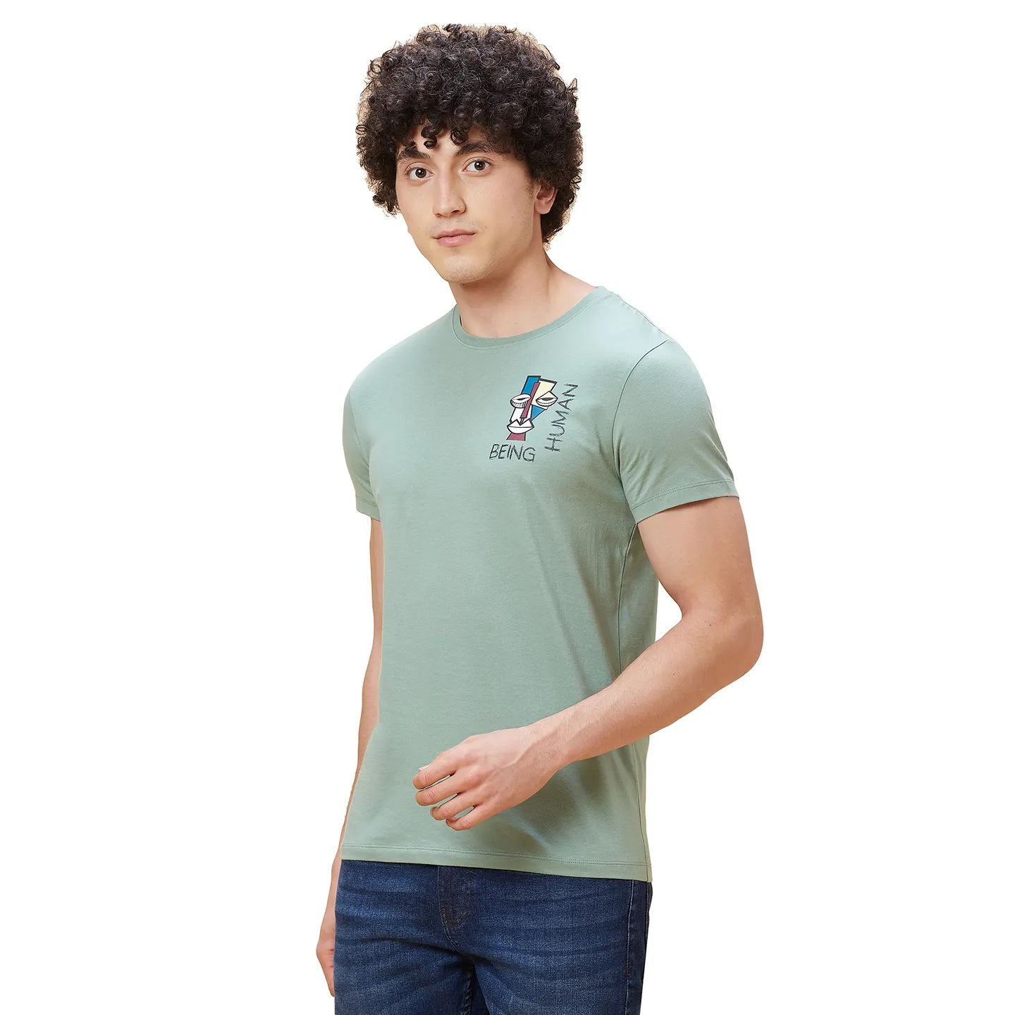 Green Regular Fit Men's Short Sleeves T-Shirt by Being Human Clothing