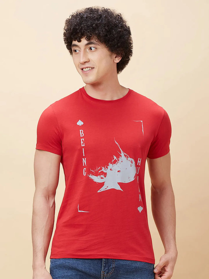 Red Regular Fit Men's Short Sleeves T-Shirt by Being Human Clothing