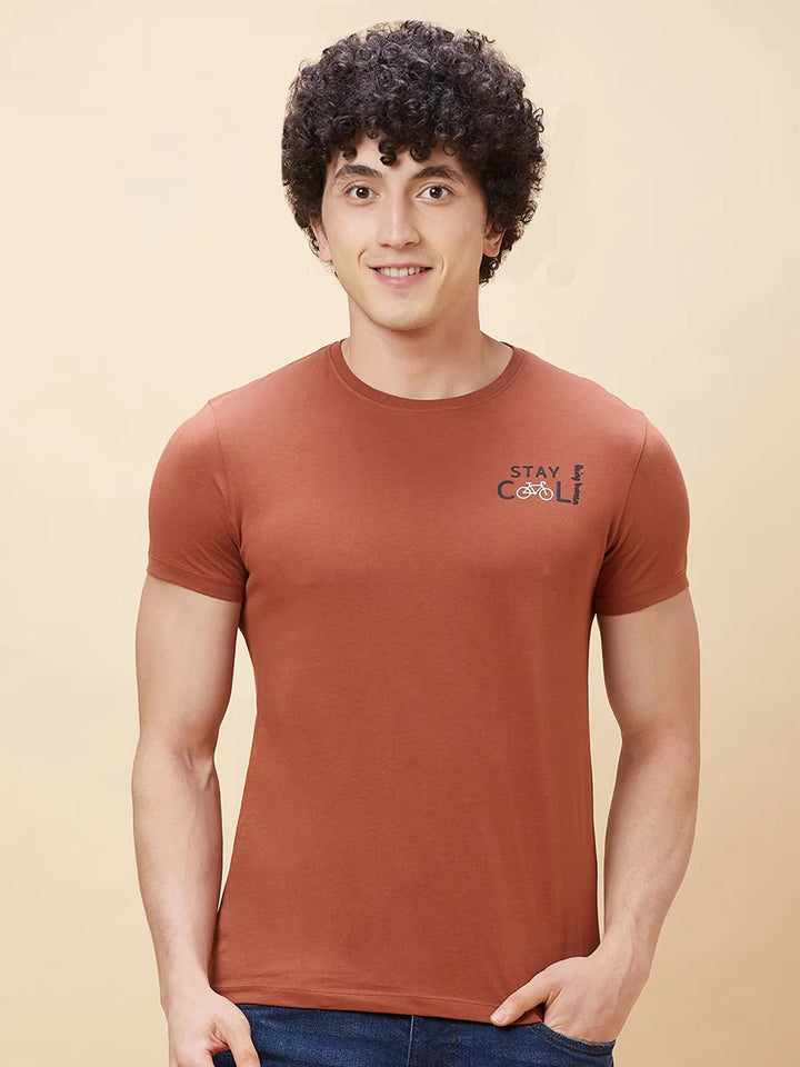 Brown Regular Fit Men's Short Sleeves T-Shirt by Being Human Clothing