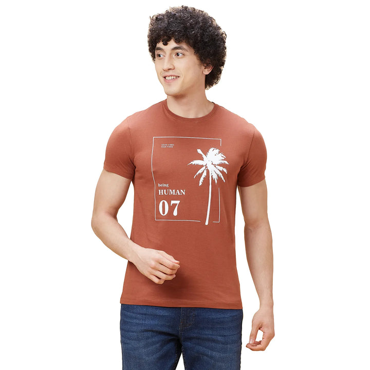 Brown Regular Fit Men's Short Sleeves T-Shirt by Being Human Clothing
