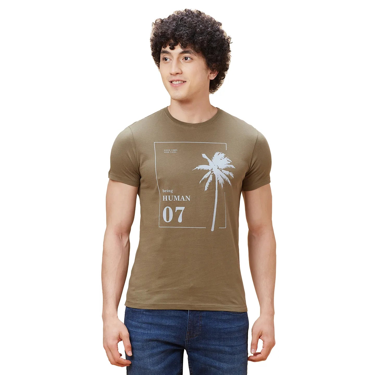 Green Regular Fit Men's Short Sleeves T-Shirt by Being Human Clothing