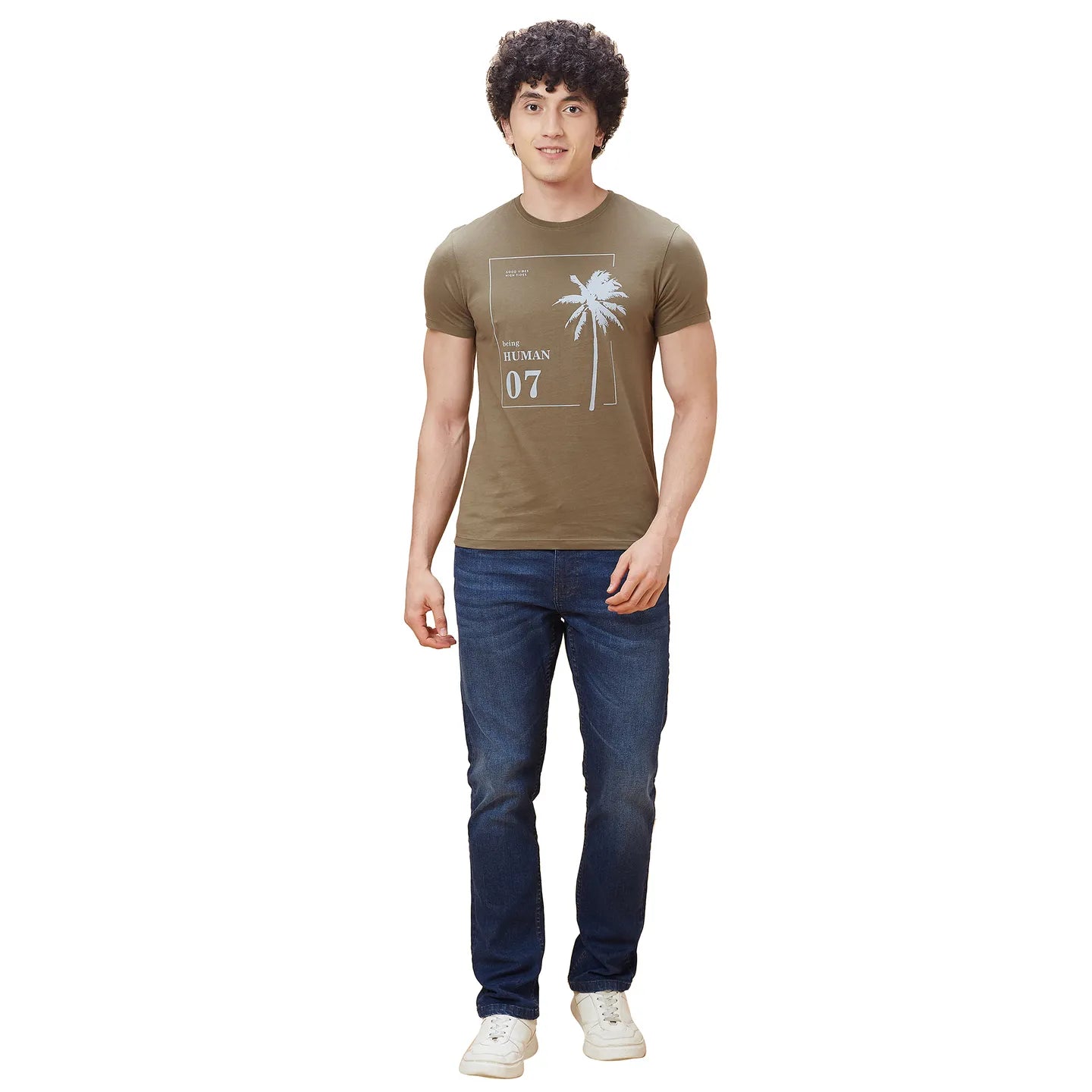 Green Regular Fit Men's Short Sleeves T-Shirt by Being Human Clothing