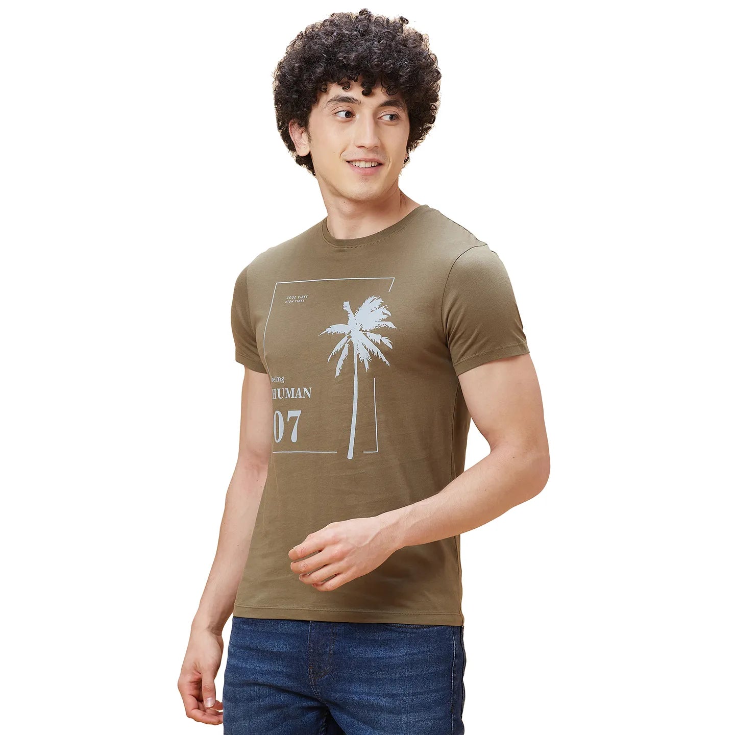 Green Regular Fit Men's Short Sleeves T-Shirt by Being Human Clothing