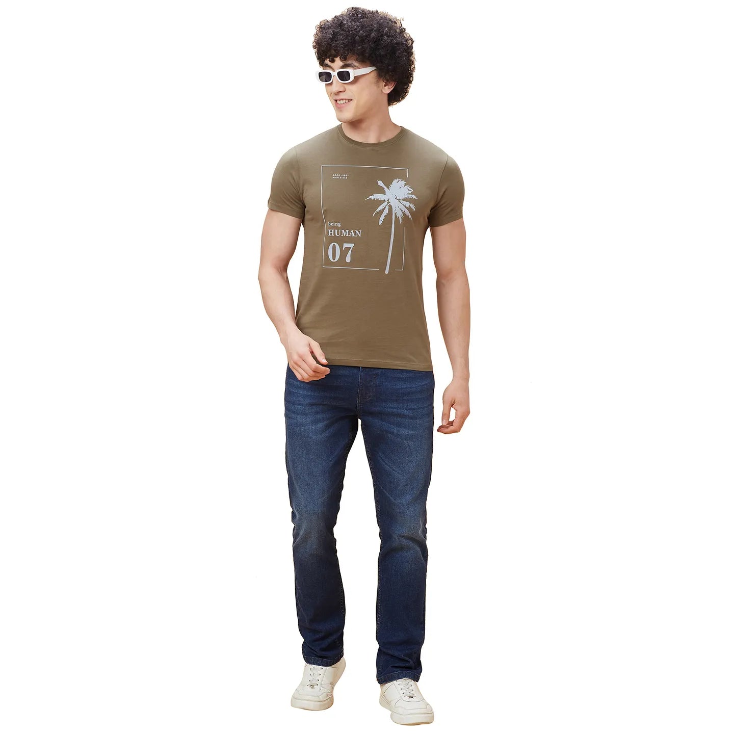 Green Regular Fit Men's Short Sleeves T-Shirt by Being Human Clothing