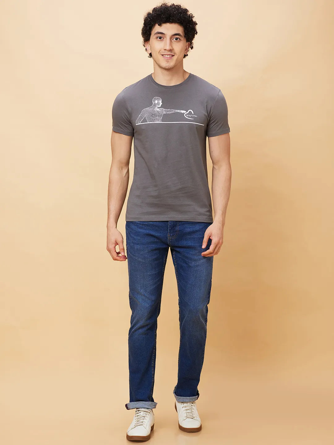 Grey Regular Fit Men's Short Sleeves T-Shirt by Being Human Clothing