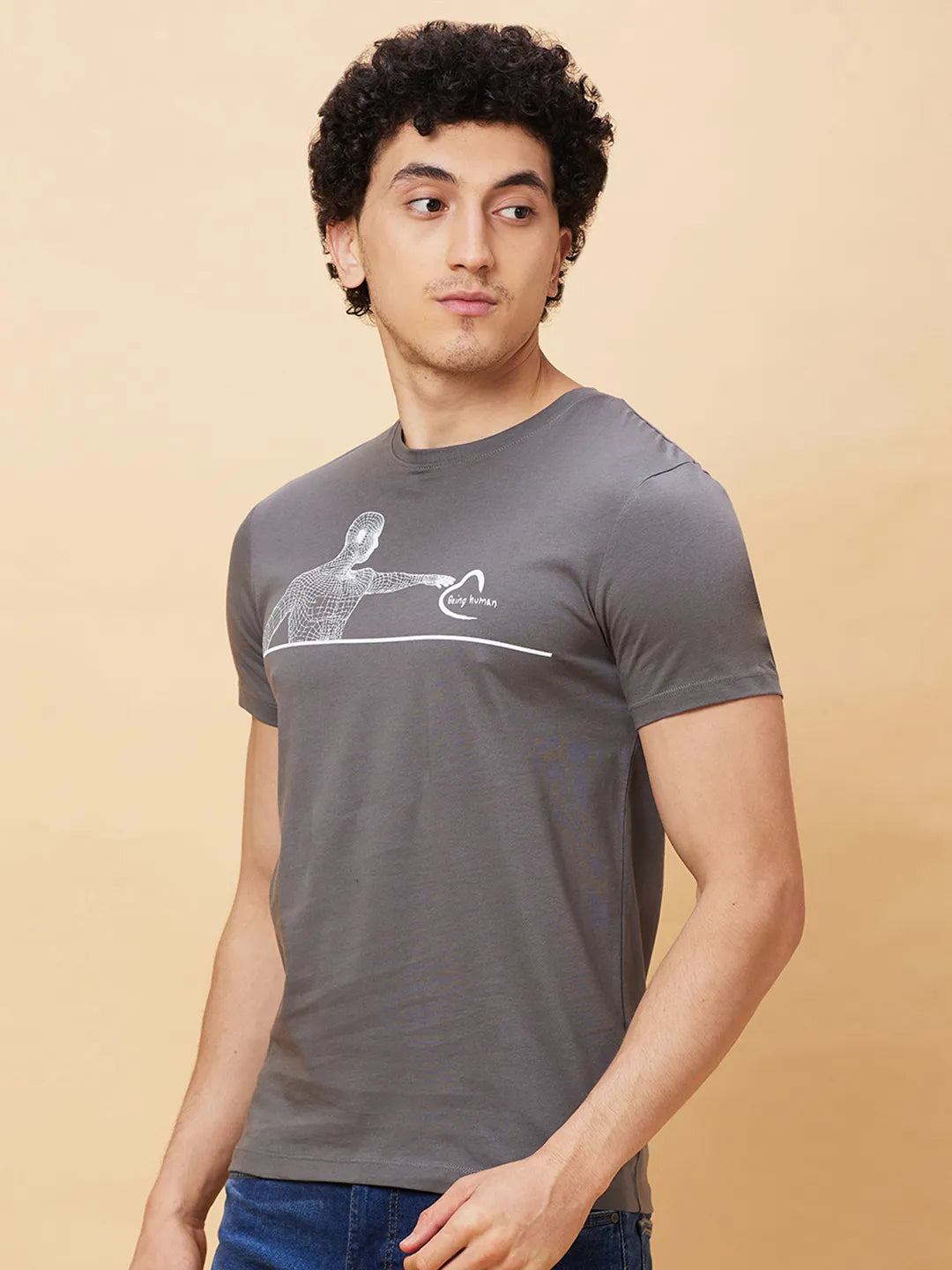 Grey Regular Fit Men's Short Sleeves T-Shirt by Being Human Clothing
