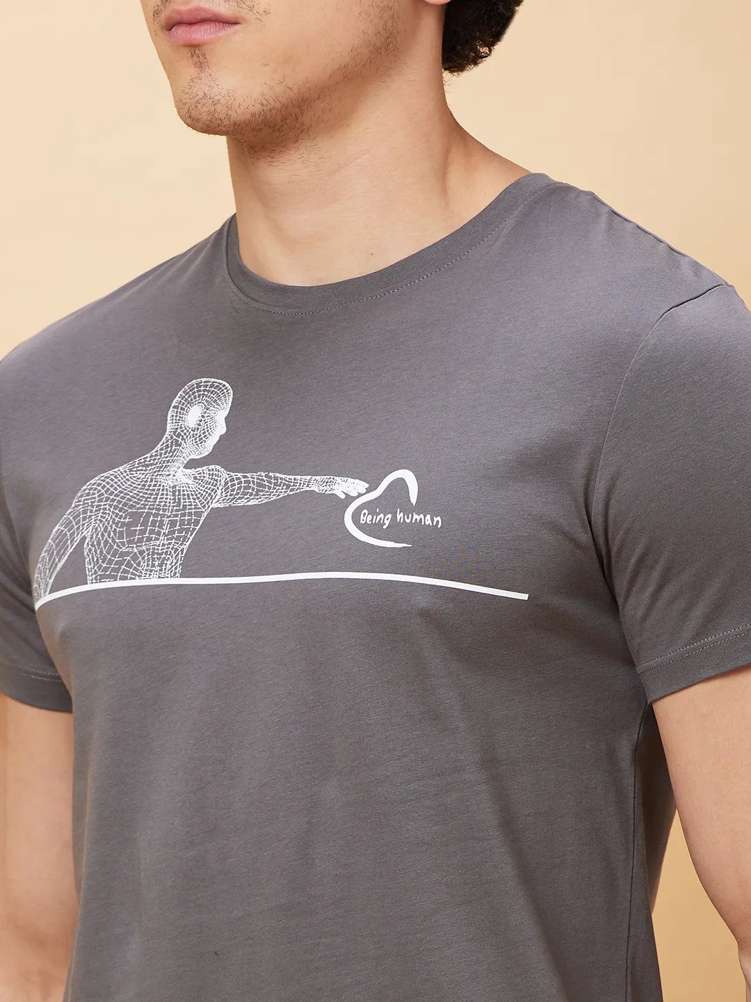 Grey Regular Fit Men's Short Sleeves T-Shirt by Being Human Clothing