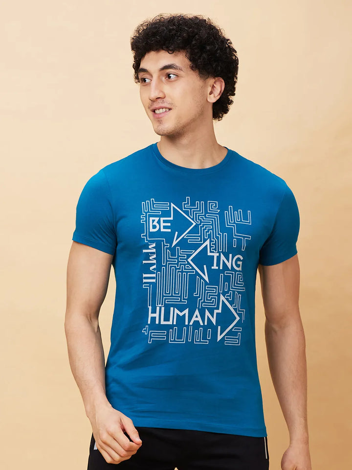 Blue Regular Fit Men's Short Sleeves T-Shirt by Being Human Clothing