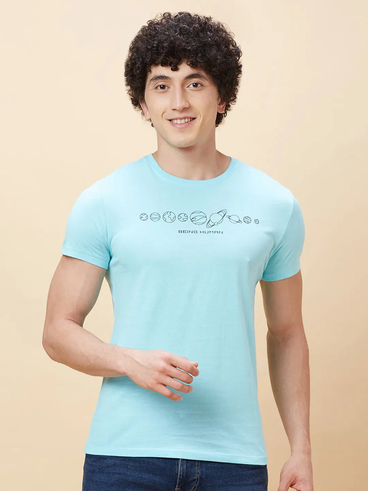 Light Blue Regular Fit Men's Short Sleeves T-Shirt by Being Human Clothing
