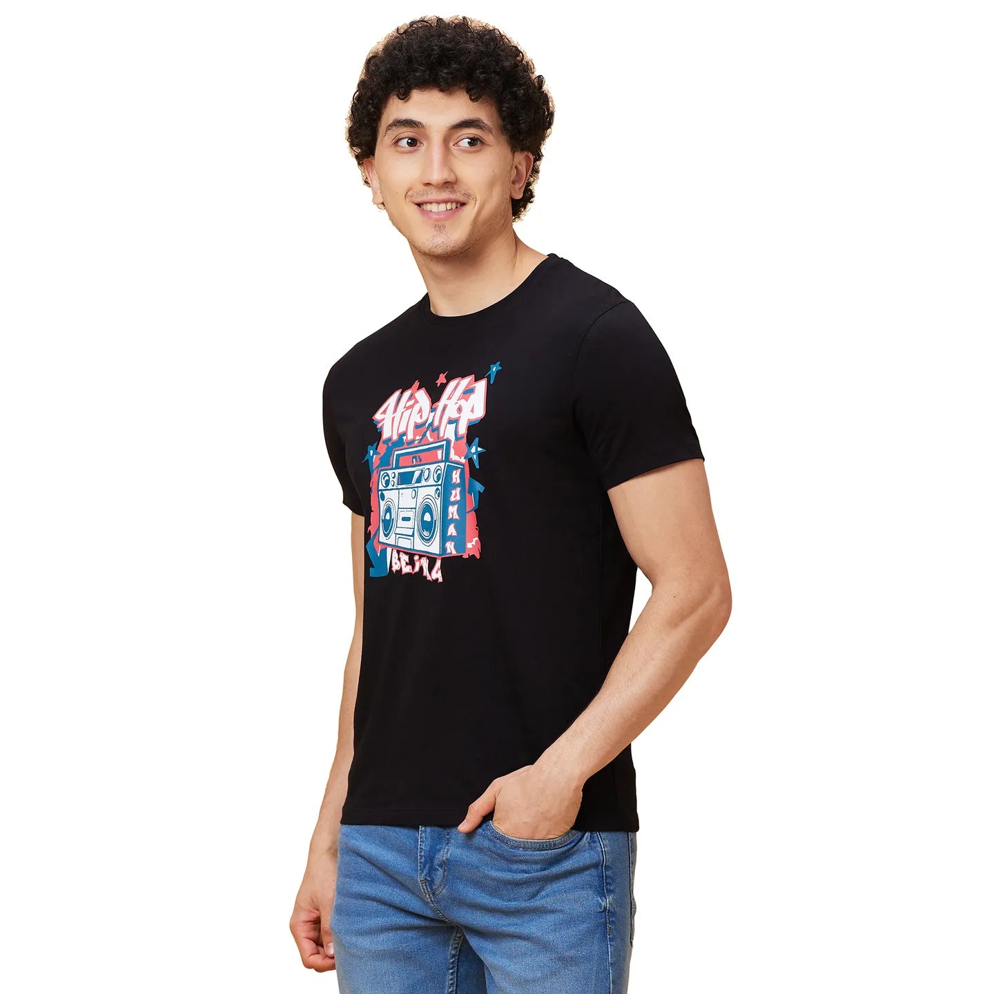 Black Regular Fit Men's Short Sleeves T-Shirt by Being Human Clothing