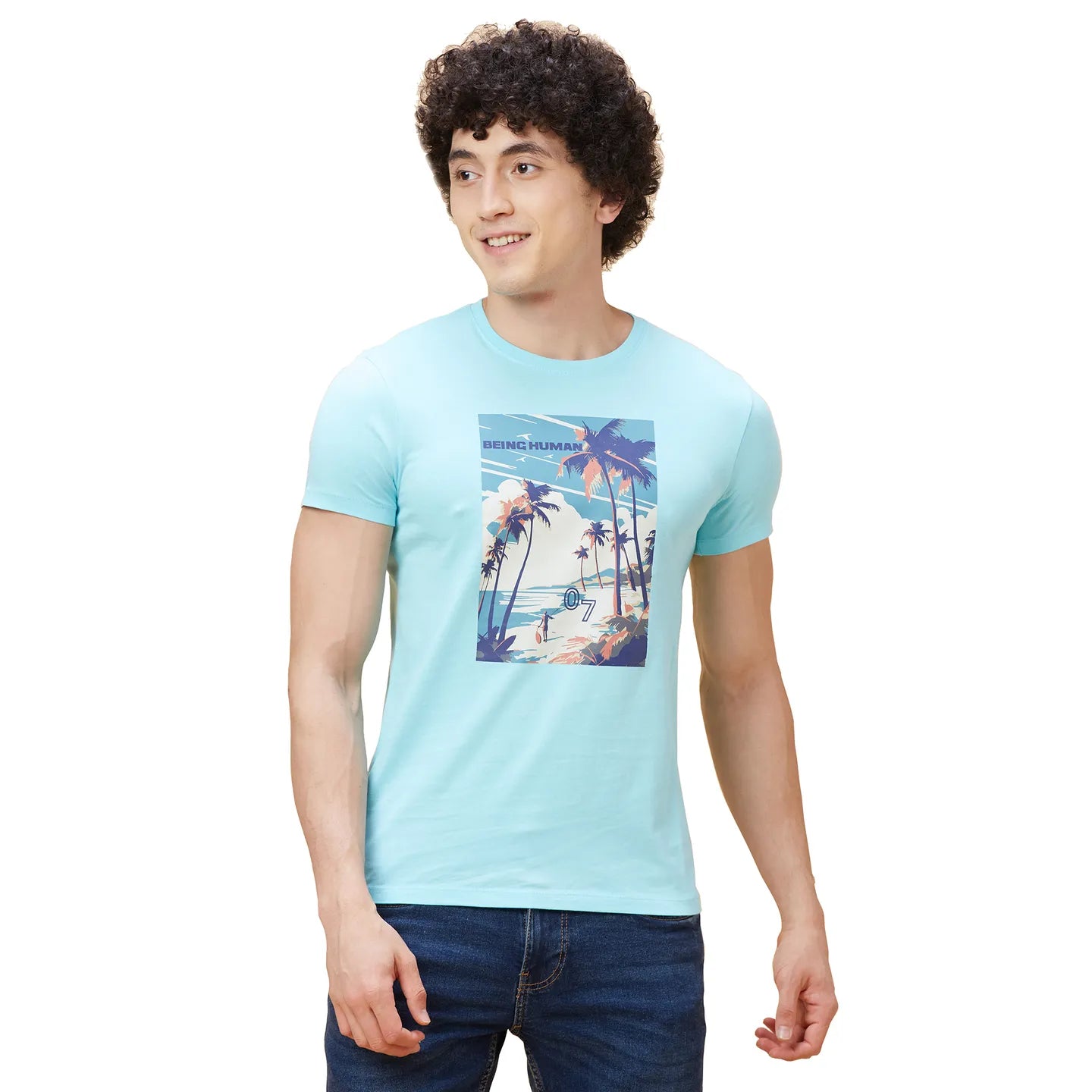 Light Blue Regular Fit Men's Short Sleeves T-Shirt by Being Human Clothing